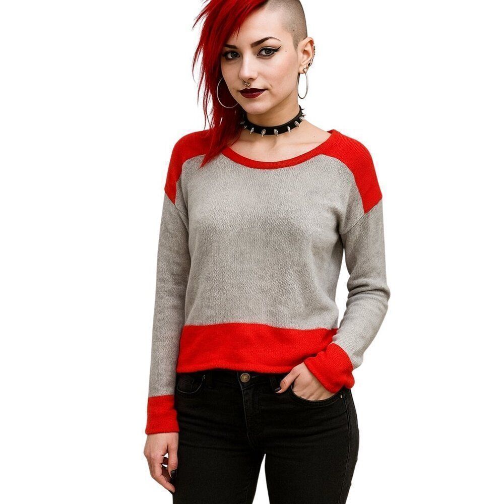NWOT Rubbish J. Rotten Grey Red Acrylic Crewneck Pullover Unisex Sweater